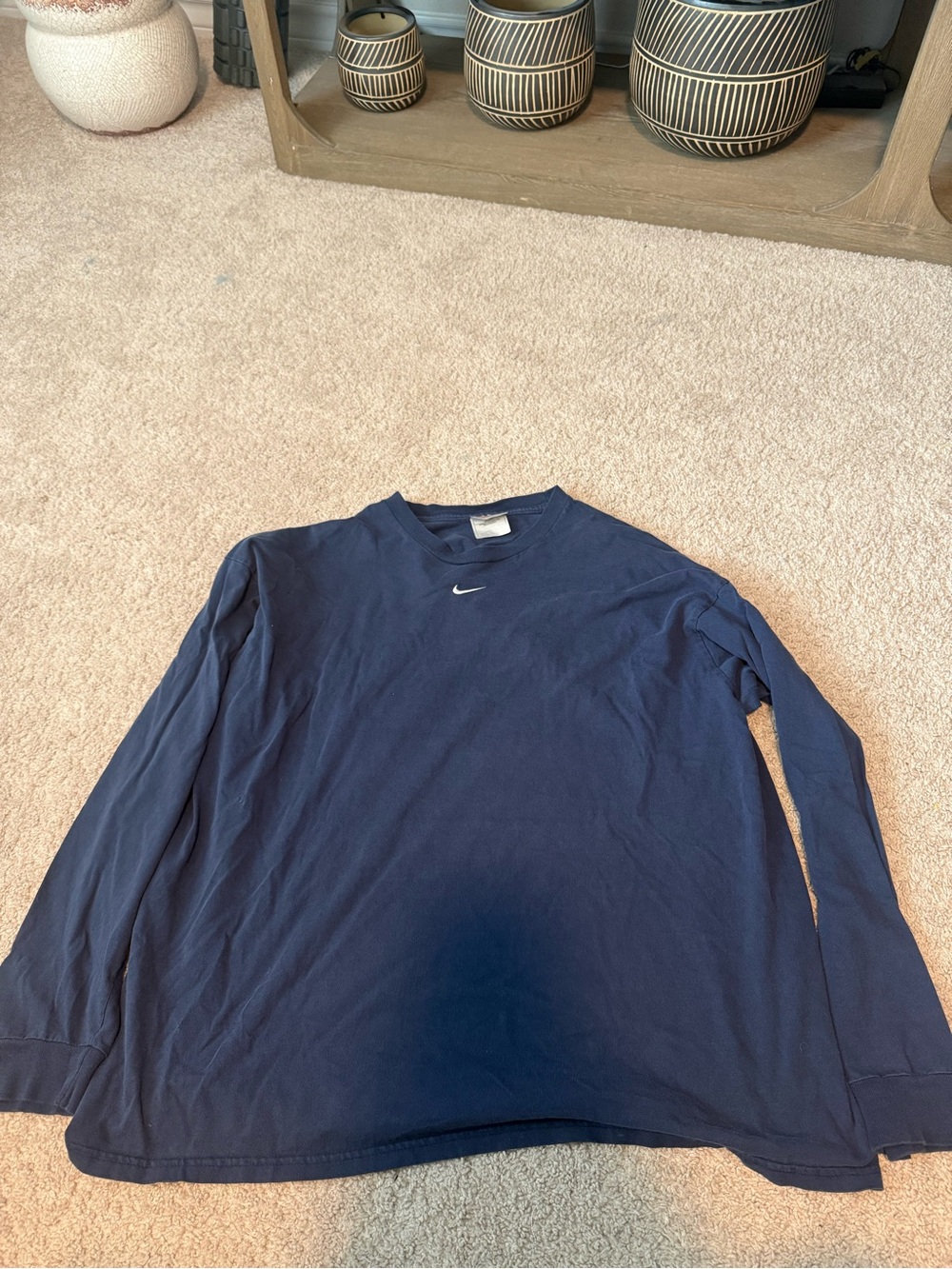 Vintage Nike Navy Blue Long Sleeve Tee with Small Center White Swoosh